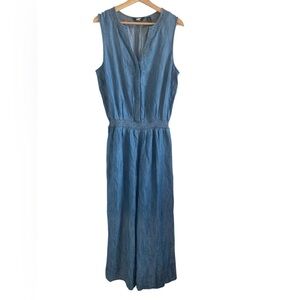 Lands' End Sleeveless Wide-Leg Chambray Jumpsuit - Blue